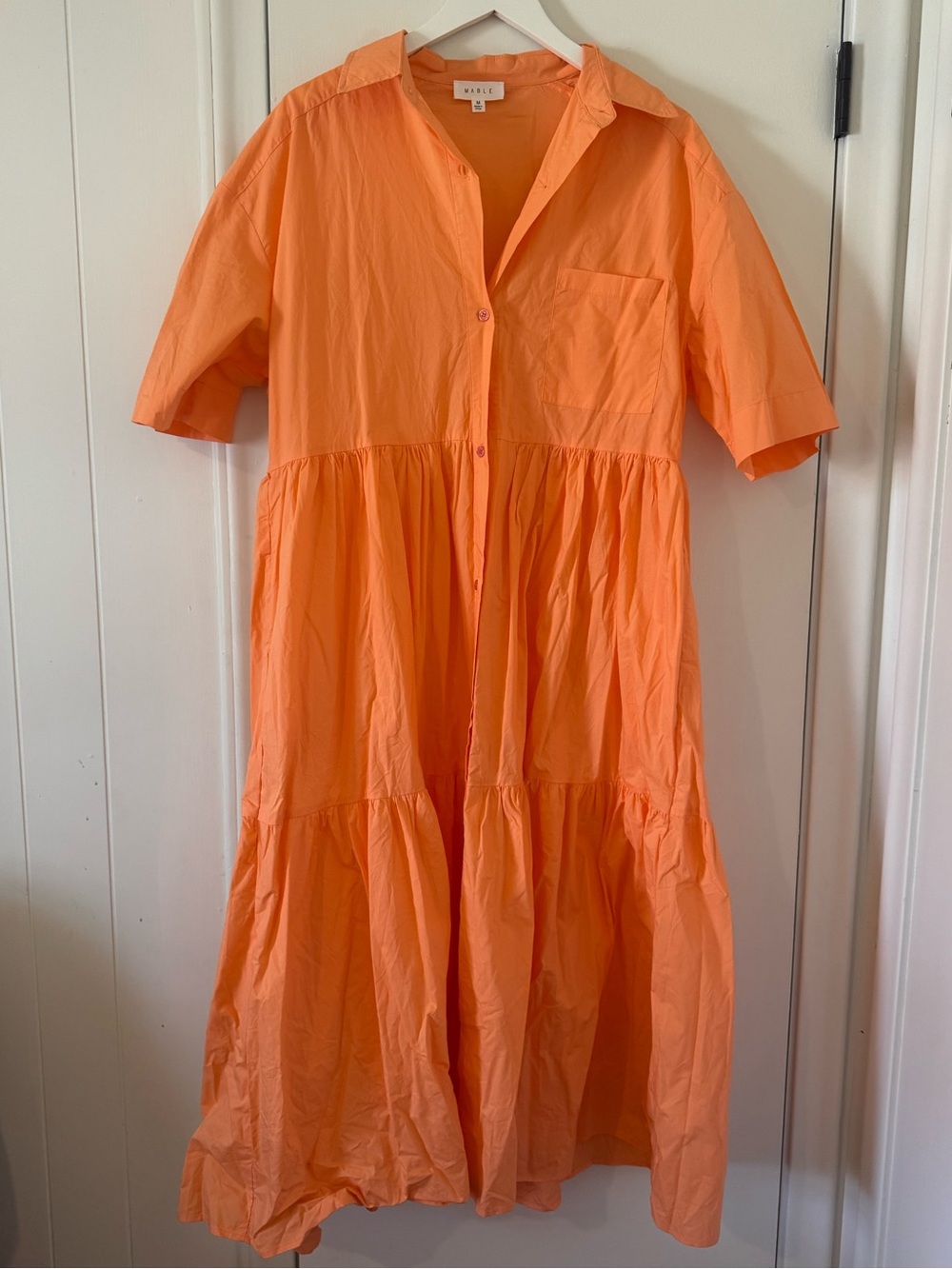 Orange Tiered Button-Front Midi Dress